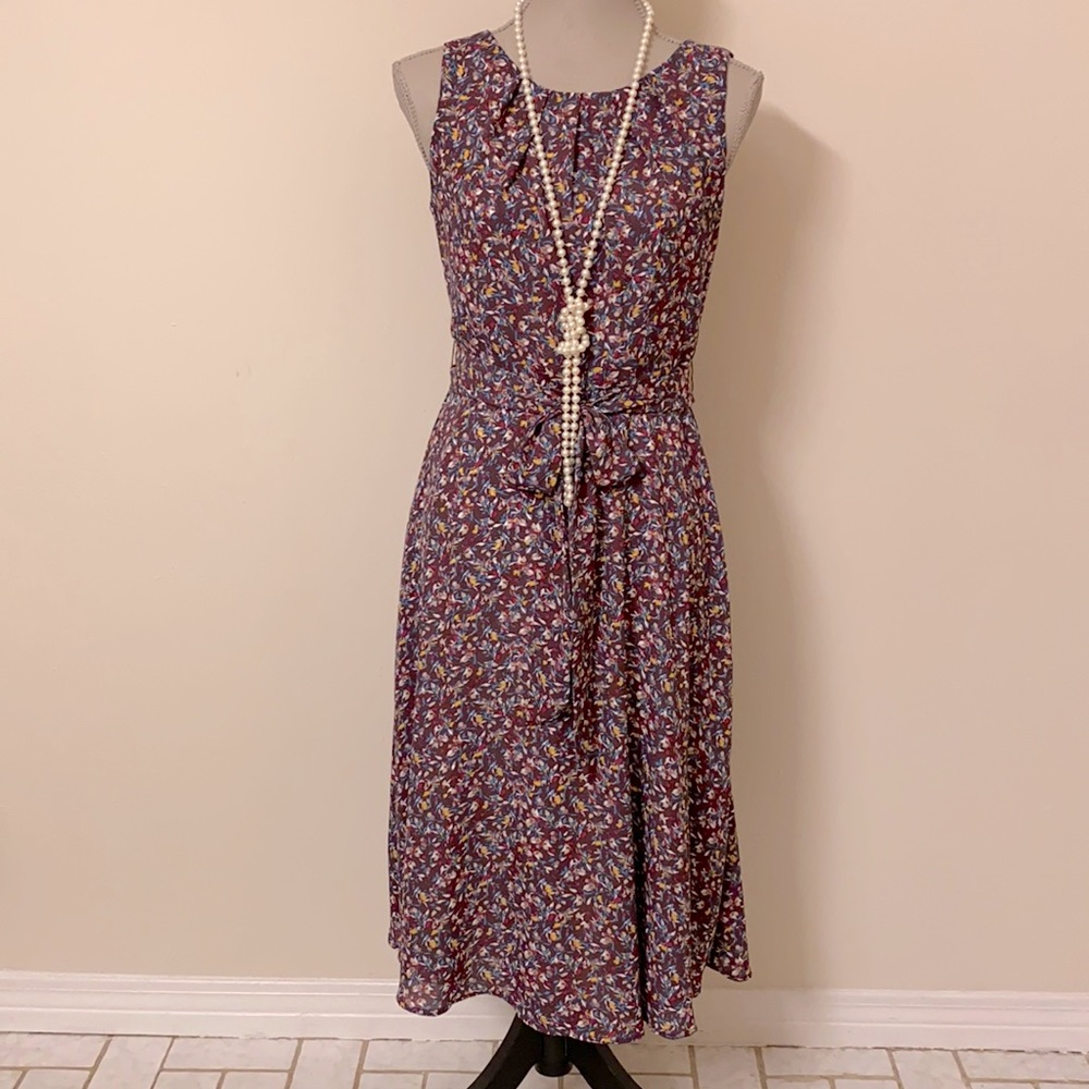 Ryan Michelle plum print waisted dress size 6 NWOT